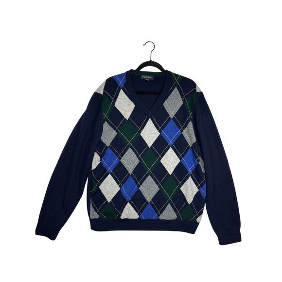 Brooks Brothers Men's Argyle Knit Sweater XL Scottish Lambswool Preppy Academia - Picture 1 of 9